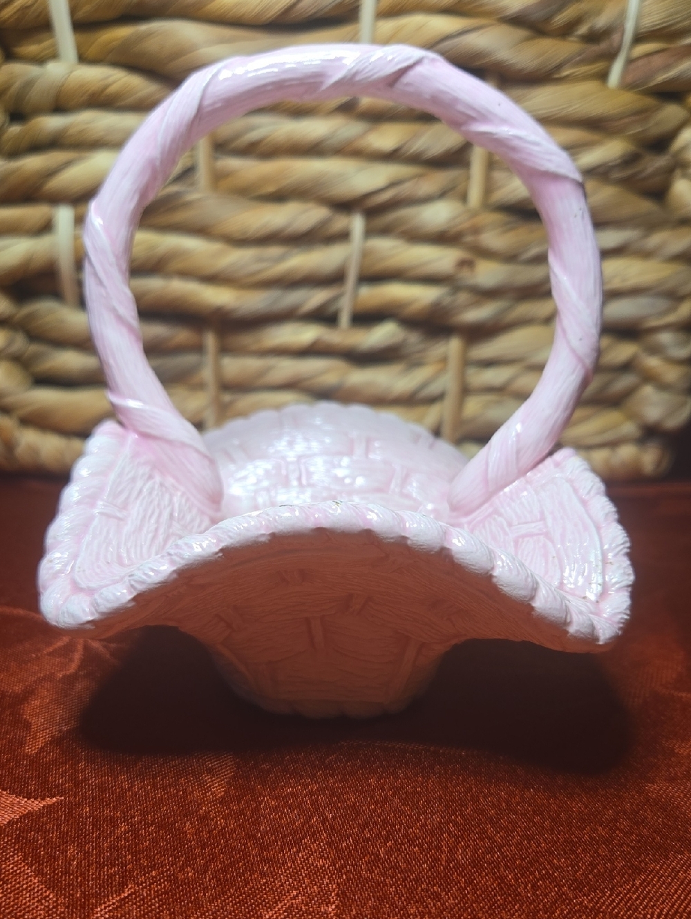 Vintage Pink Ceramic Basket with Woven Texture